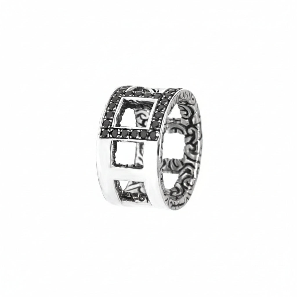 Half Black Diamond Cutout Ring