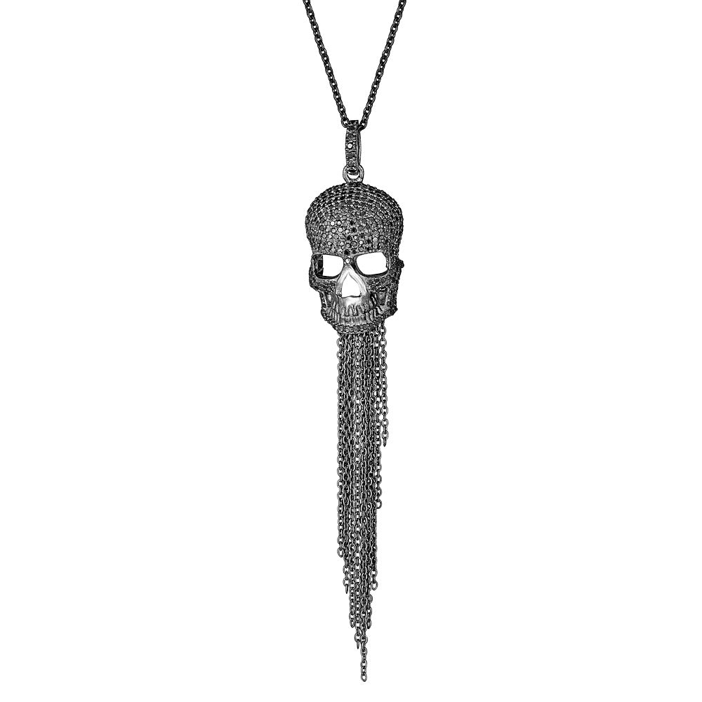 Black Diamond Skull Tassel Pendant Necklace