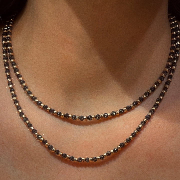 Black Diamond And Gold Beads Necklace