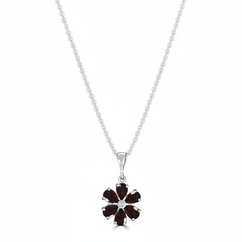 Diamond Center Gemstone Flower Pendant Necklace