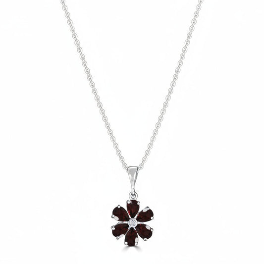 Diamond Center Gemstone Flower Pendant Necklace