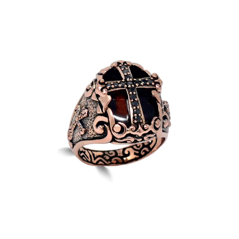 Black Diamond KeyDesign Cross Ring With Garnet In Rose Gold