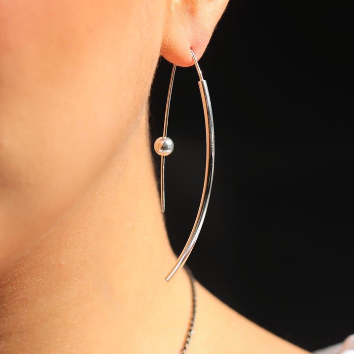 Long Curve Wire Earrings with Ball Post