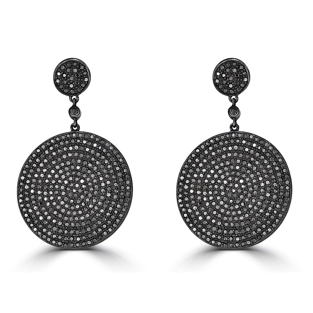 Medium Black Diamond Double Circle Drop Earrings