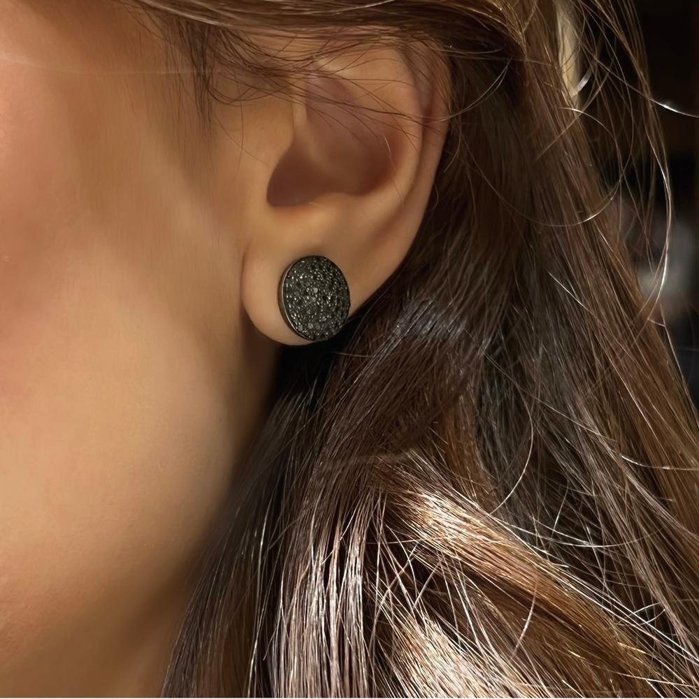 Large Round Pave Black Diamond Studs