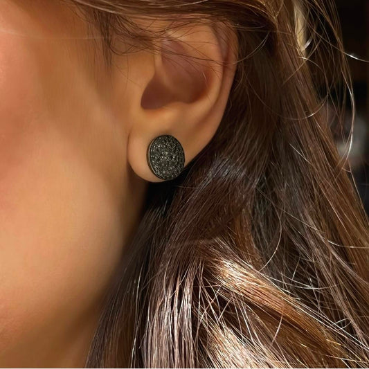 Large Round Pave Black Diamond Studs