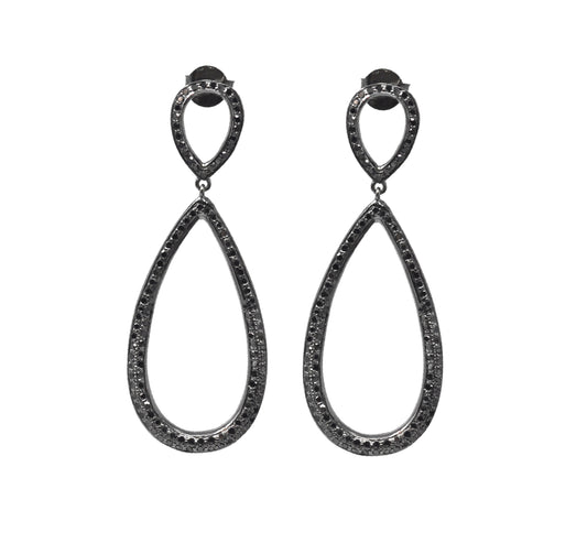 Black Diamond Open Teardrop Earrings