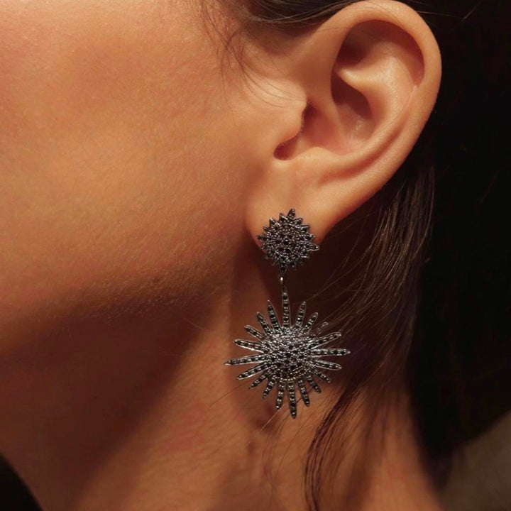 Black Diamond Snowflake Drop Earrings