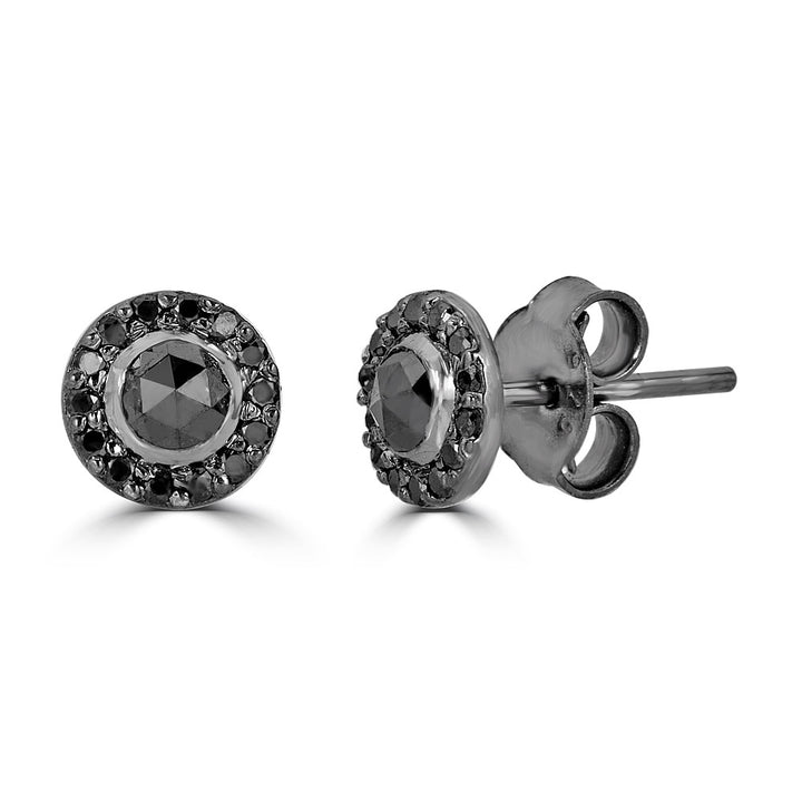 Black Diamond Frame Halo Stud Earrings