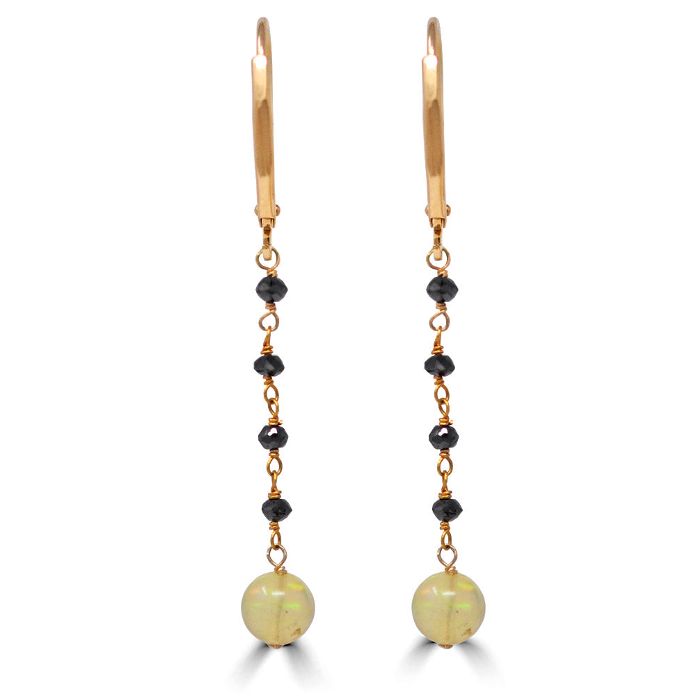 Black Diamond Chain Opal Drop Dangle Earrings