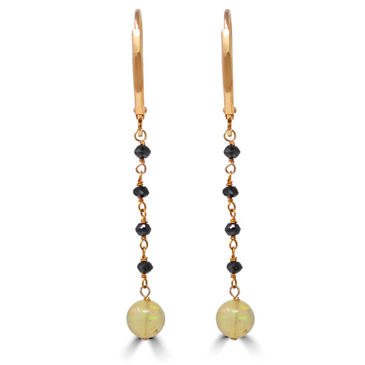 Black Diamond Chain Opal Drop Dangle Earrings