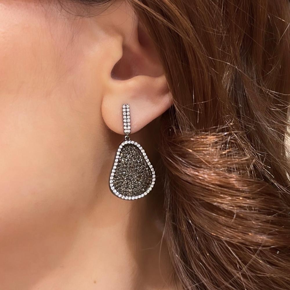 Black & White Diamond Organic Shape Drop Earrings