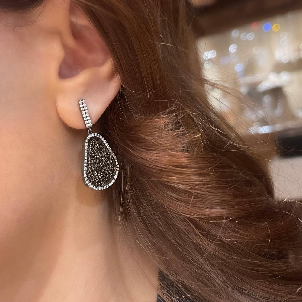 Black & White Diamond Organic Shape Drop Earrings