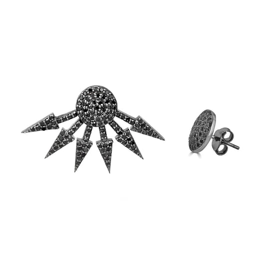 Black Diamond Spiked Ear Jacket And Stud