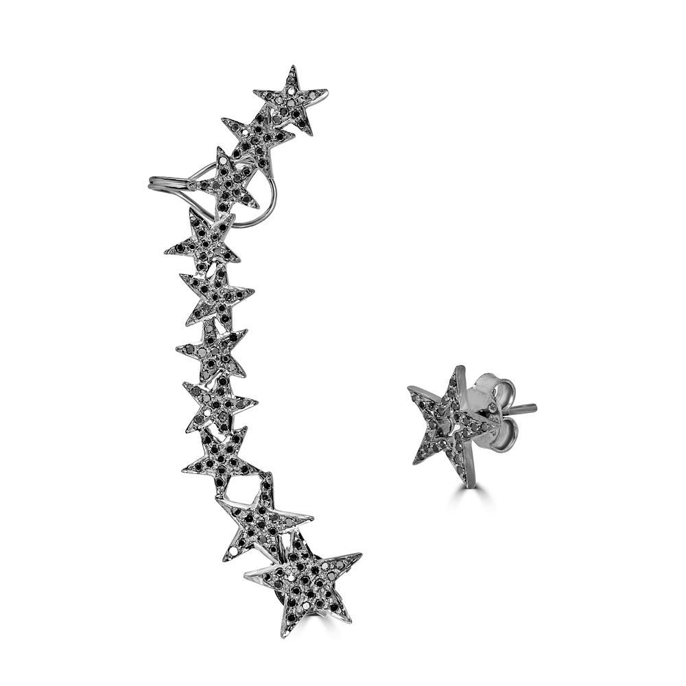 Black Diamond Star Ear Cuff And Stud