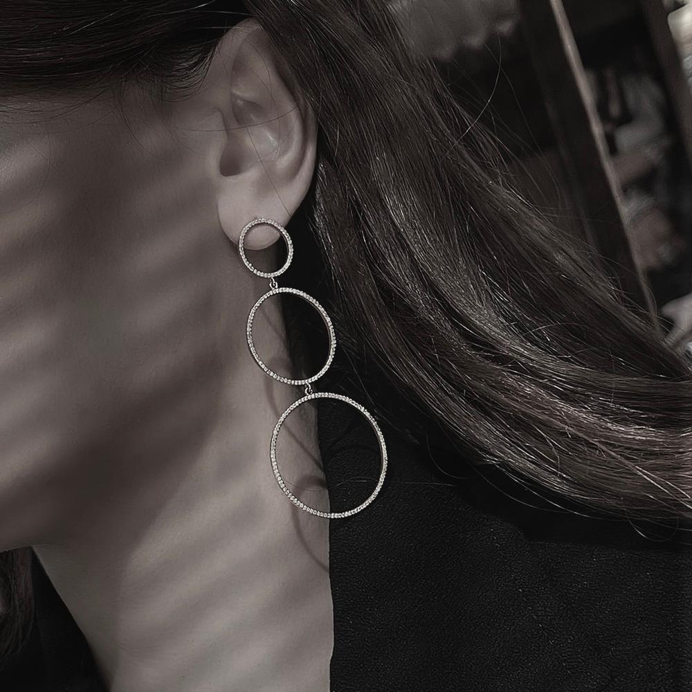 Black Diamond Three Circle Drop Earrings
