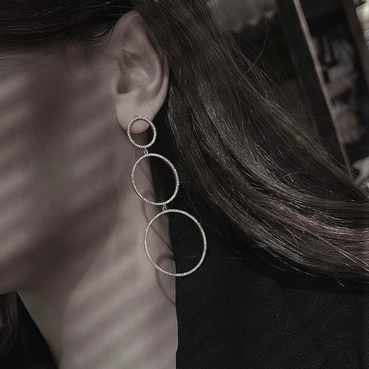 Black Diamond Three Circle Drop Earrings