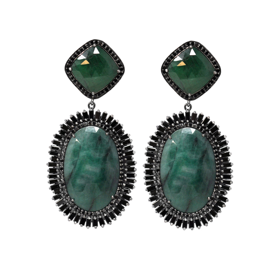 Emerald Black Diamond Frame Earrings