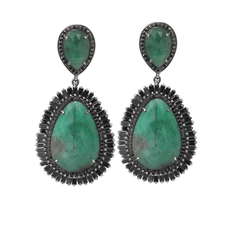 Emerald Black Diamond Frame Earrings