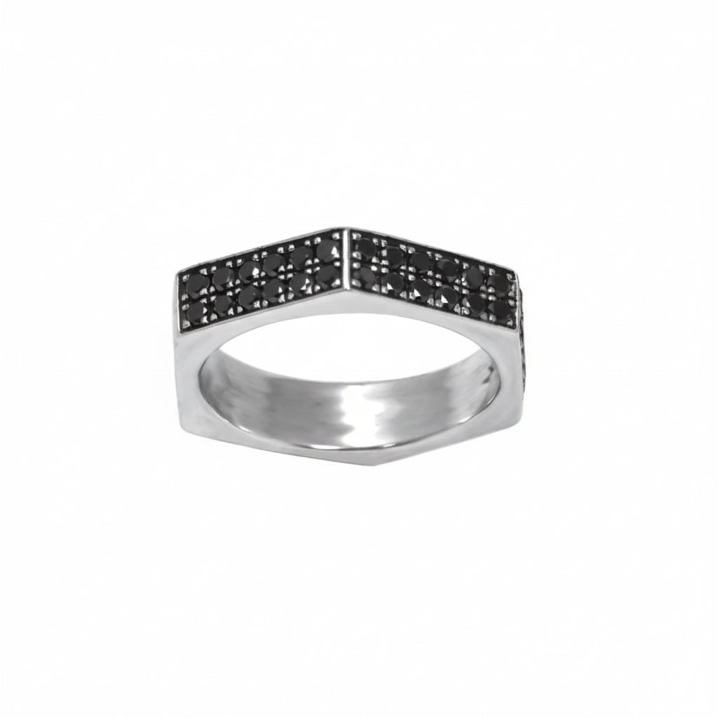 Black Diamond Hexagon Ring