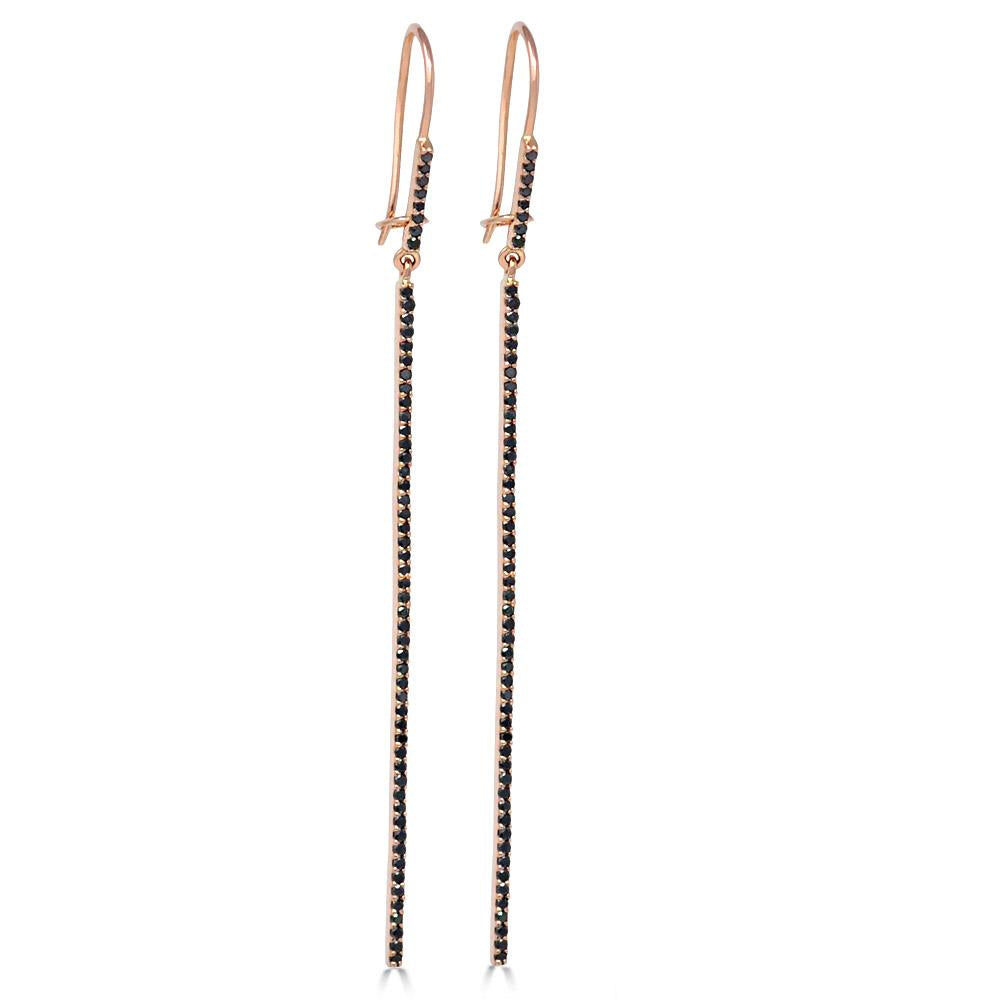 Black Diamond Thin bar Earrings In Rose Gold