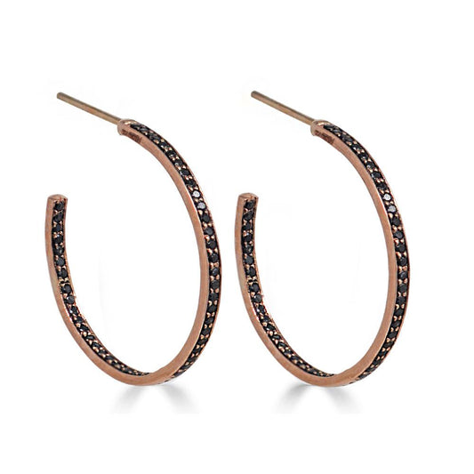 Small Black Diamond Hoop Earrings In Rose Gold