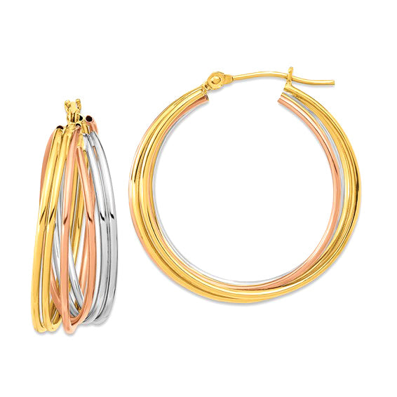 Three Tone Gold Hoop Earrings