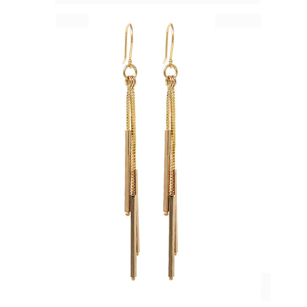 Gold Triple Dangling Bar Earrings