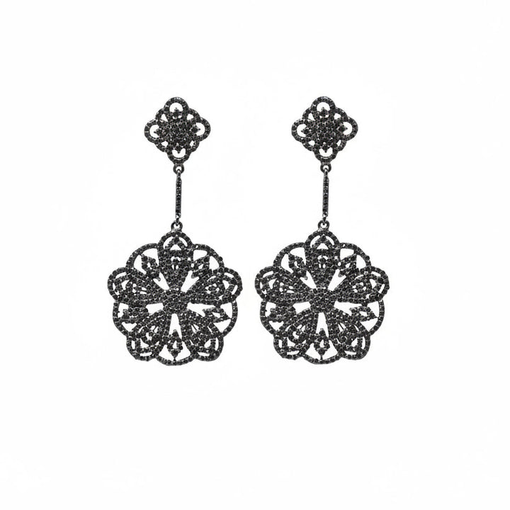 Black Diamond Flower Drop Earrings