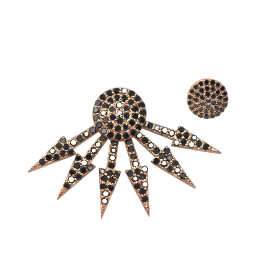 Black Diamond Spiked Ear Jacket And Stud In Rose Gold