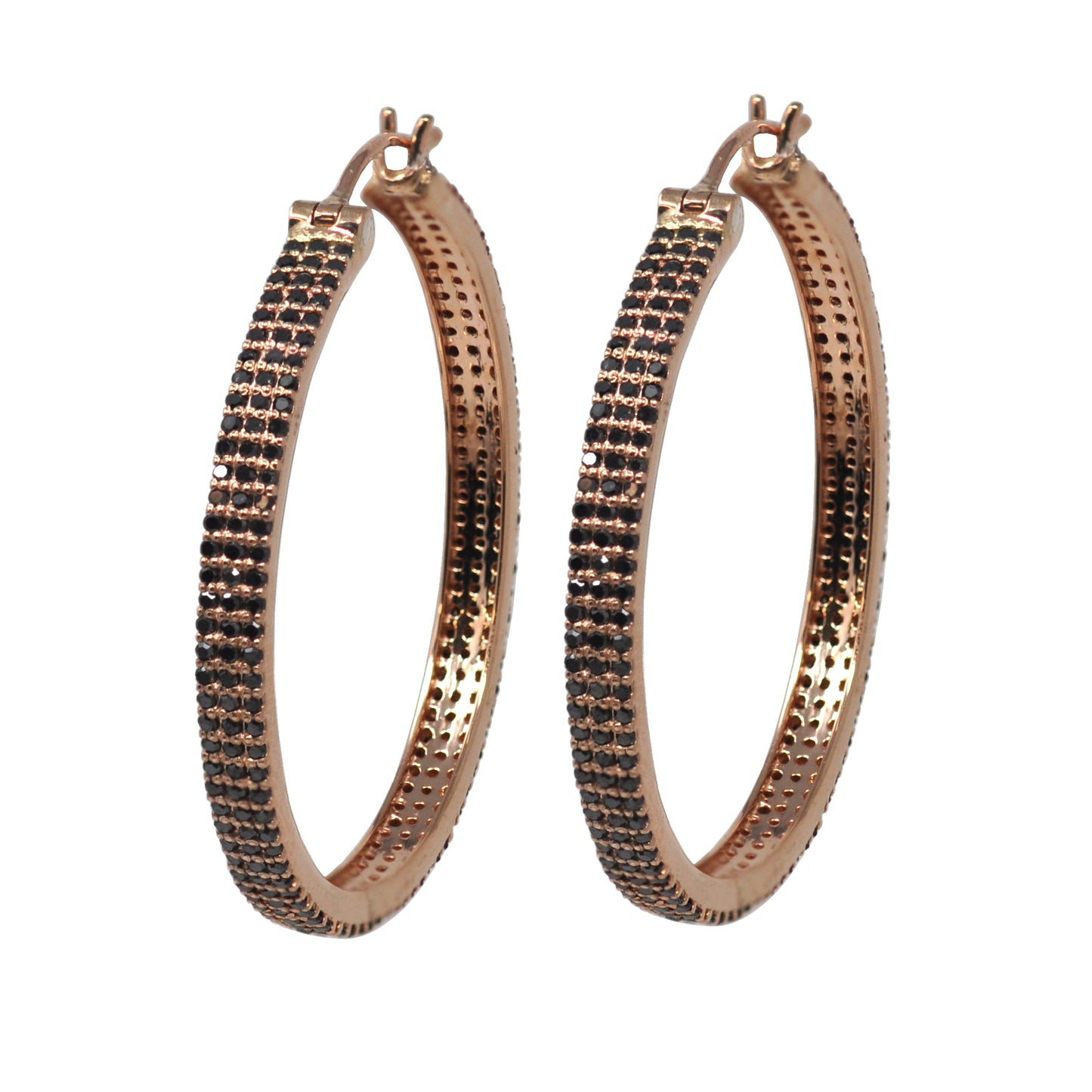 Black Diamond Wide Gold Hoop Earrings