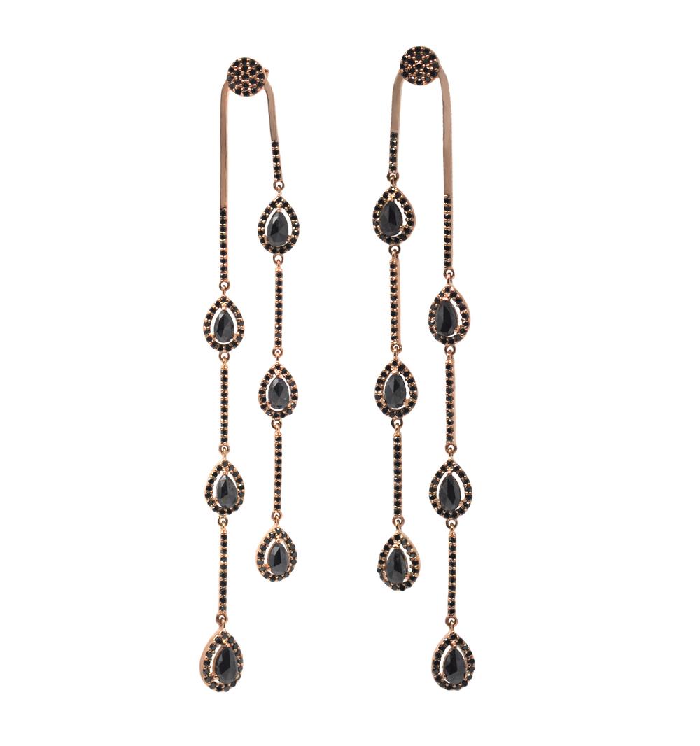 Black Diamond Pear Cut Dangling Earrings