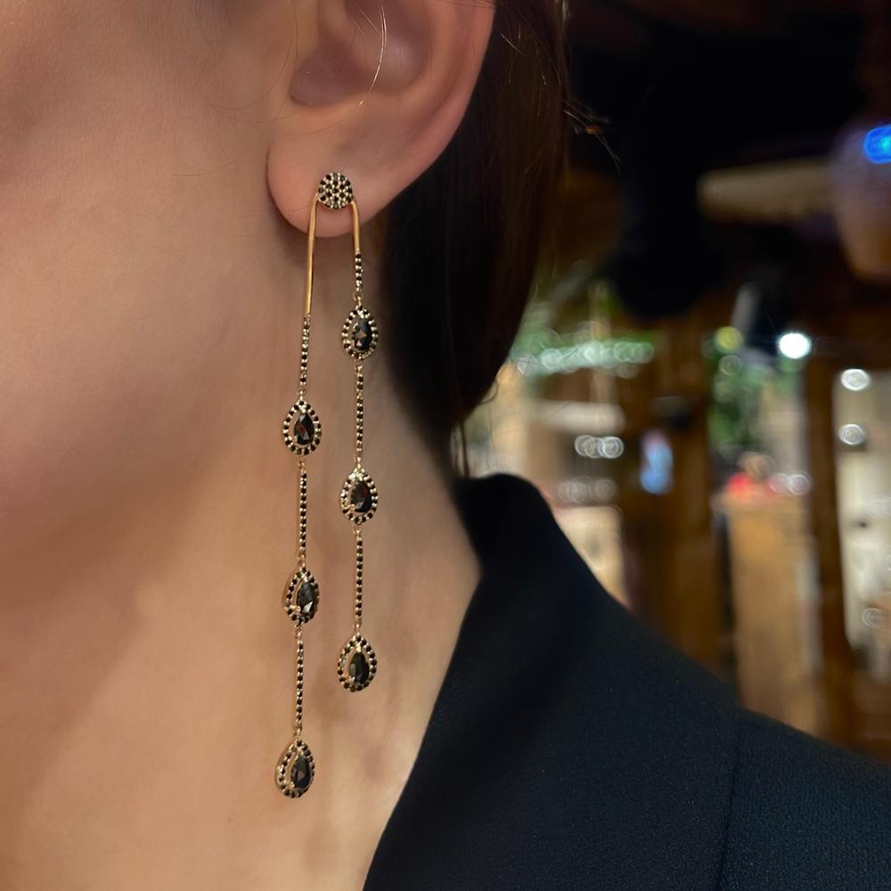 Black Diamond Pear Cut Dangling Earrings