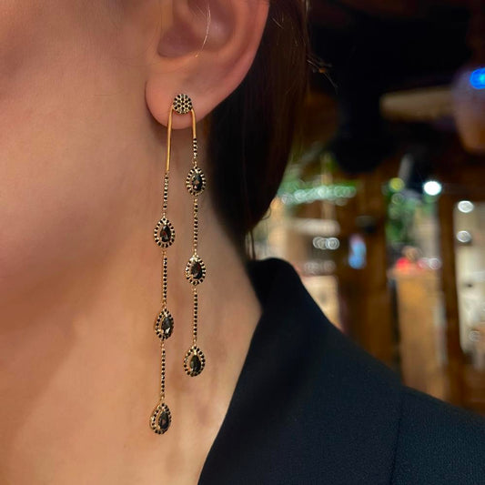 Black Diamond Pear Cut Dangling Earrings