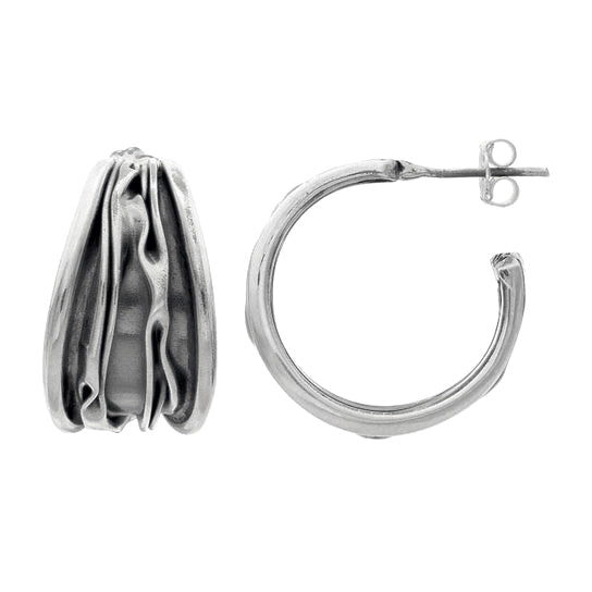 Oxidized Ridged Waves Hoop Earrings