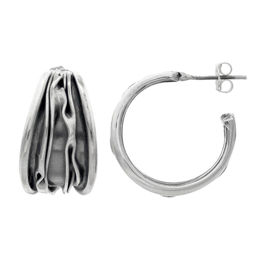 Oxidized Ridged Waves Hoop Earrings