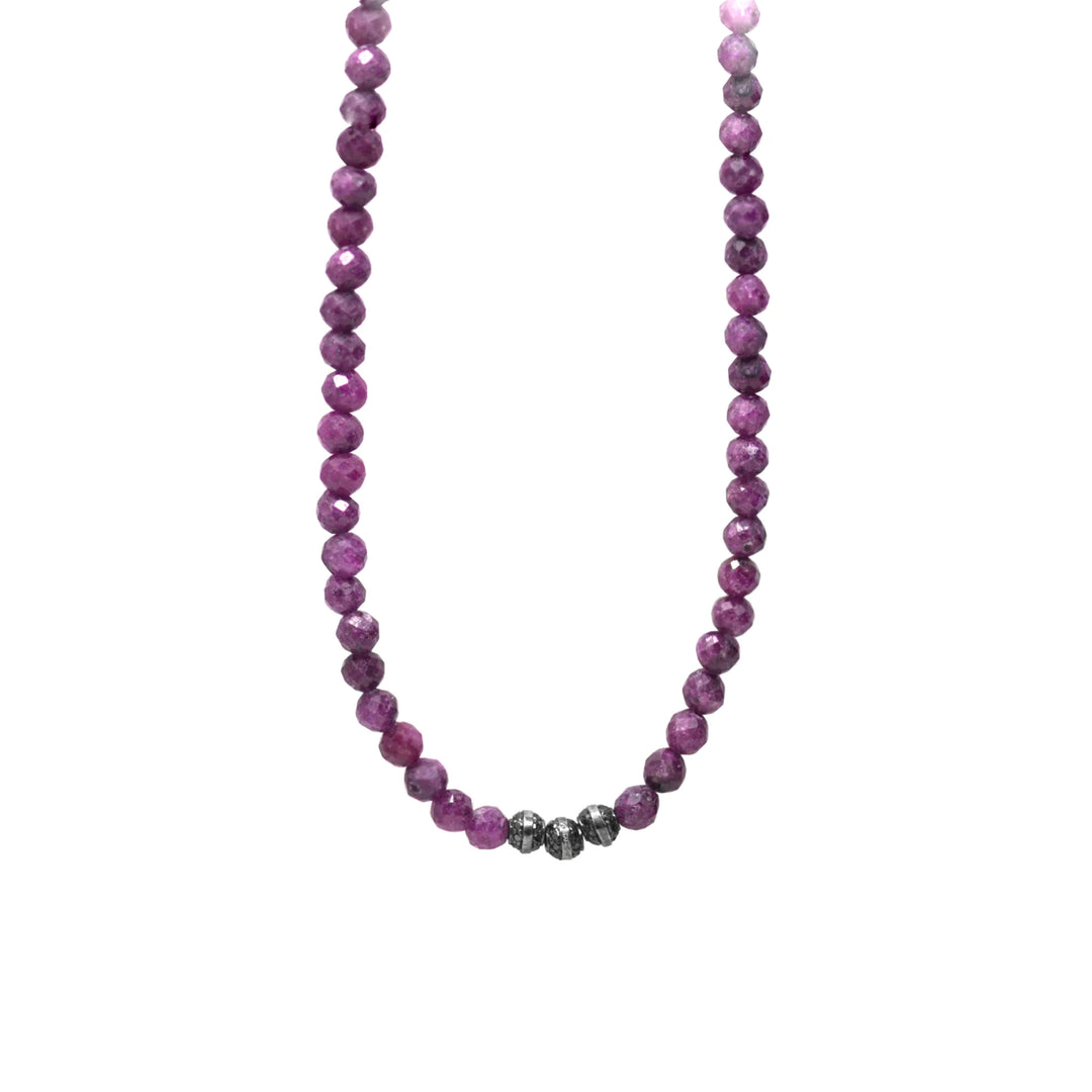 Small Ruby Beaded Necklace With Black Diamond Beads