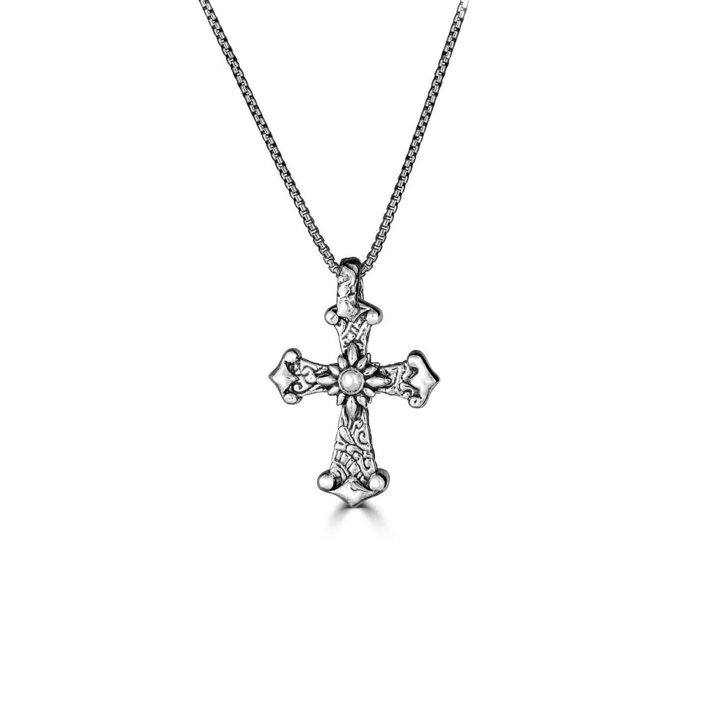 Small Keydesign Cross Pendant Necklace In Sterling Silver