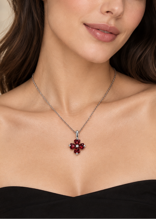 Gemstone Tension Flower Pendant Necklace