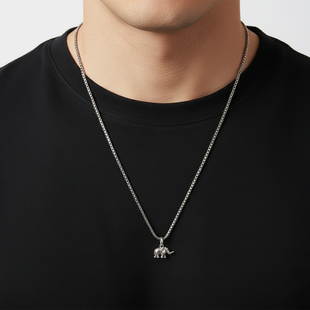 Mini Elephant Pendant Necklace In Sterling Silver