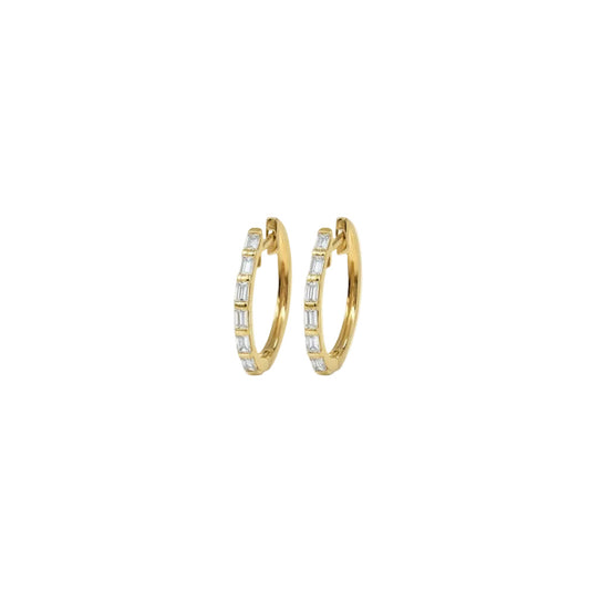 Emerald Cut Diamond Huggie Hoop Earrings