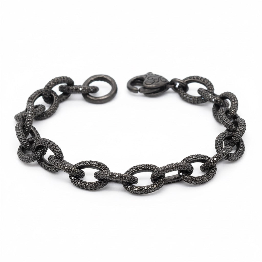 Small Black Diamond Oval Link Bracelet
