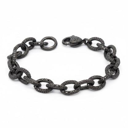 Small Black Diamond Oval Link Bracelet