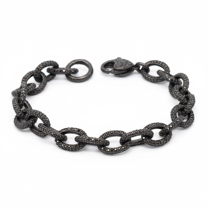 Small Black Diamond Oval Link Bracelet