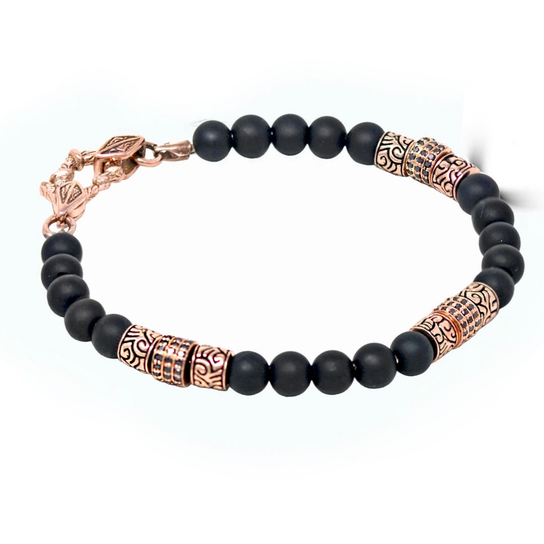 Beaded Bracelet With Black Diamond KeyDesign Cylinders In Rose Gold