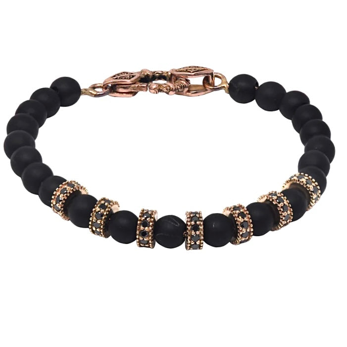 Black Diamond Rose Gold Pattern Beaded Bracelet