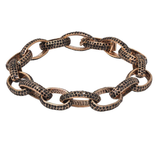 Black Diamond Oval Link Bracelet In Rose Gold