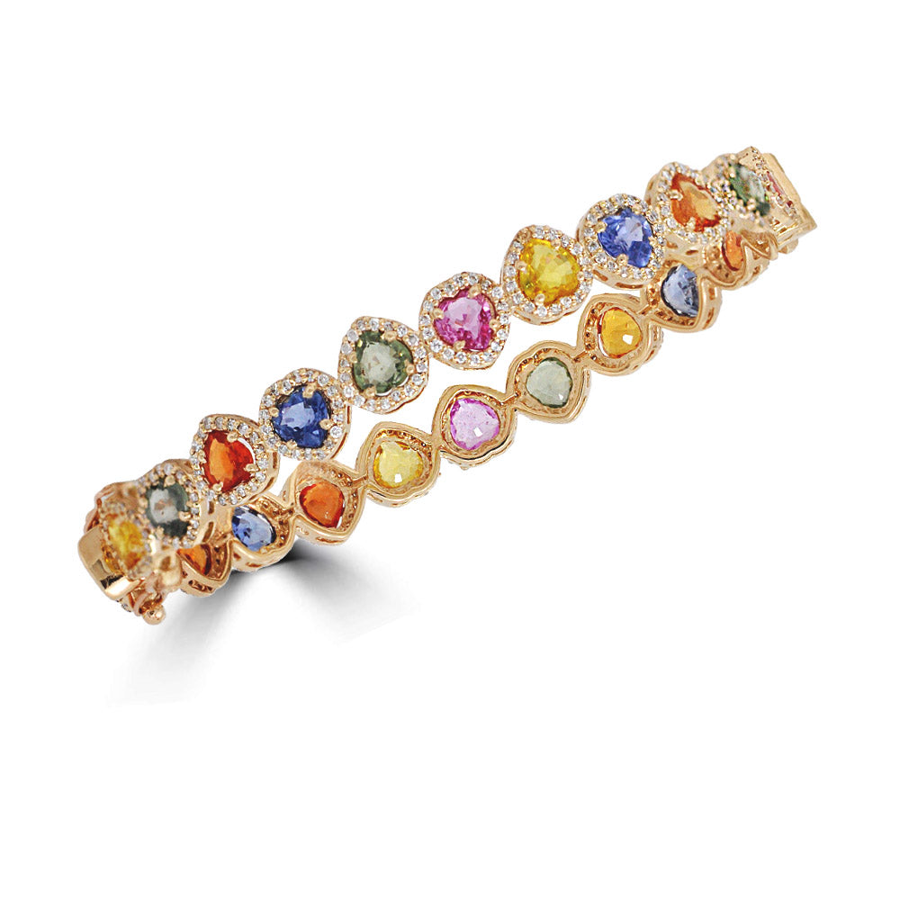 Multi Color Sapphires Bangle Bracelet