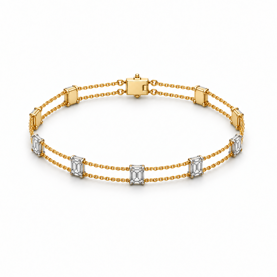 Emerald Cut Diamond Illusion Chain Bracelet