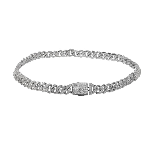 Thin White Diamond Curb Link Bracelet